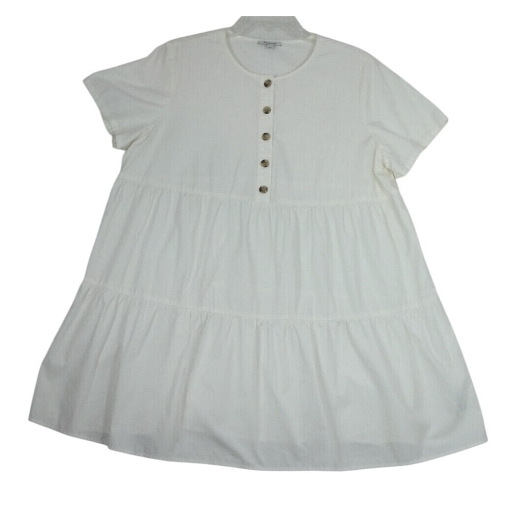 MADEWELL Women's Ivory‎ Short-Sleeve Tiered Mini Dress Size XXL Cottage Core